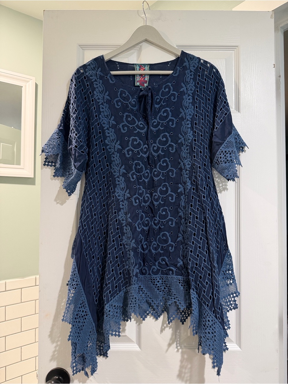 Johnny Was Navy Tunic with Multicolor Embroidered Label